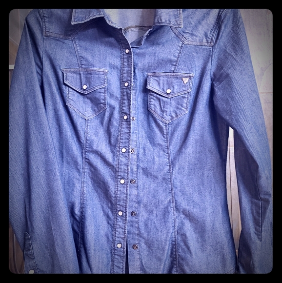 Guess denim fitted button down - Picture 1 of 2